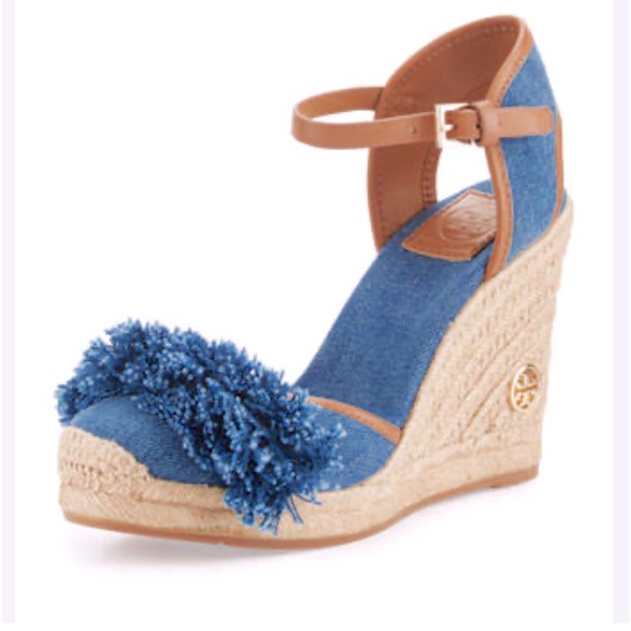 Tory Burch Shoes - Tory Burch Shaw Fringe Espadrille Wedge Pump, Denim Blue/Royal Tan 10.5